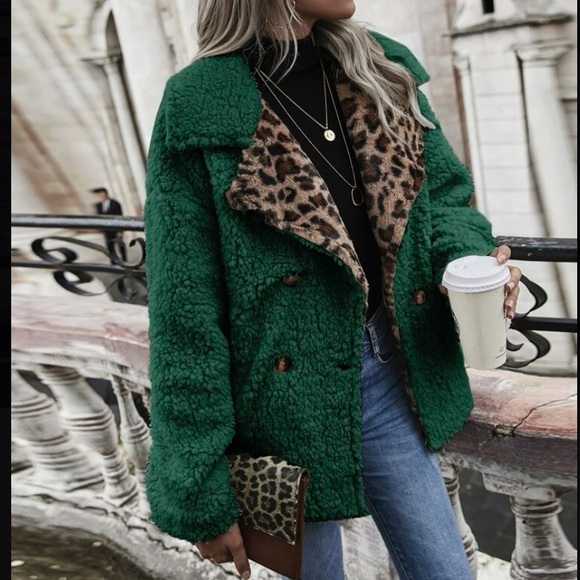 SHEIN LUNE Leopard Print Double Button Teddy Coat - Picture 6 of 6